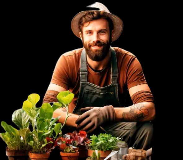 Uma garota sorrindo segurando um vaso de plantas